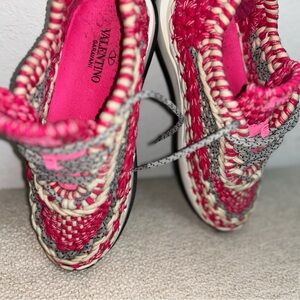 Valentino Pink and Gray Sneakers with Woven Design